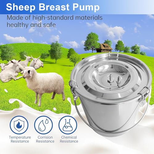 Electric Goat Milking Machine Portable Milker with Silicone Teat Cups & Pulsation System Food Grade 3L Bucket Hands-Free Operations for Cow Goat Dairy
