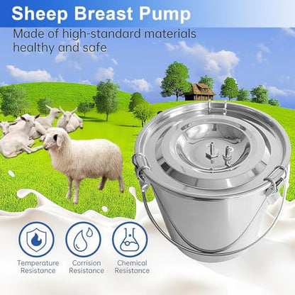 Electric Goat Milking Machine Portable Milker with Silicone Teat Cups & Pulsation System Food Grade 3L Bucket Hands-Free Operations for Cow Goat Dairy