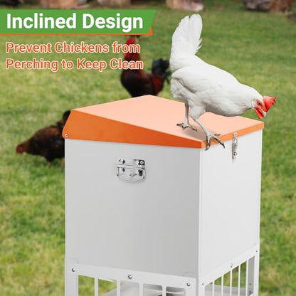 Chicken Feeder with Grille, 85LBS No Waste Chicken Feeder with 22 Ports, Powder-Coated Steel Feeder w/Waterproof Lid and Stainless Handles, 18”L x 15.1”W x 29.5”H - size: 85LBS