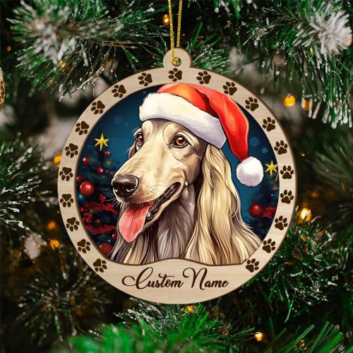 Personalized Afghan Hound Ornament, Afghan Hound Christmas Ornament, Custom Name Afghan Hound Dog Suncatcher for Christmas Tree - color: Afghan Hound