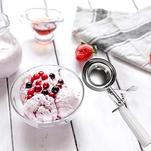 TOPKITCHEN Commercial-Grade Ice Cream Scoop 5.33 oz, 18/8 Stainless Steel Cookie Scoop with Plastic Handle, Portion Control Disher Scoop for Bakeries,Restaurants & Dessert Shops, #6, White - size: 5.33 oz - White