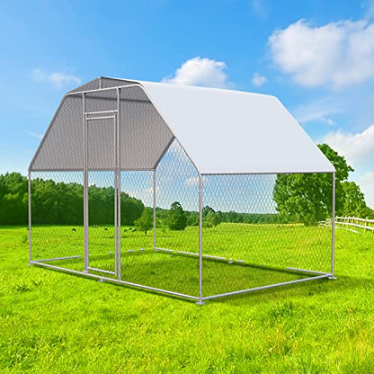 Chicken Coops Large Metal Chicken Coop Walk-in Poultry Cage Chicken Run for 6-10 Chickens Durable Chicken House/cage with Waterproof and Anti-UV Cover - size: 117.6"L x 78.0"W x 81.6"H