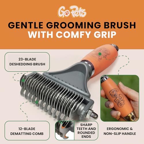 GoPets 2-in-1 Dematting Comb for Dogs, Pet Grooming Rake, Double-Sided Dog Brush for Shedding, Deshedding Brush for Cats, Undercoat Mat Dematting Tool for Long Haired Cats, Grooming Matting Hair - style: 2-Sided Dematting Comb