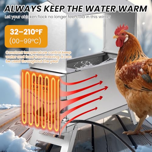 1.5 Gallon Heated Chicken Waterer Automatic Chicken Water Heater for Winter, Freeze Proof Poultry Drinker Watering System