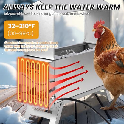 1.5 Gallon Heated Chicken Waterer Automatic Chicken Water Heater for Winter, Freeze Proof Poultry Drinker Watering System