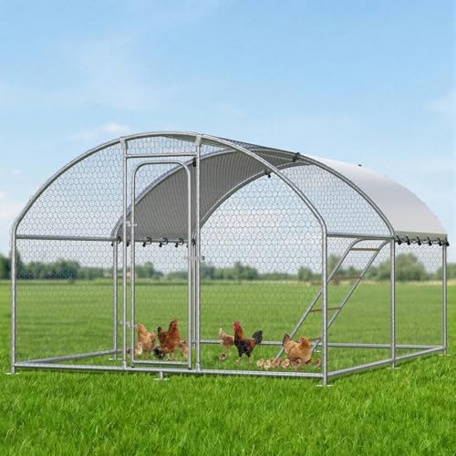 Large Metal Chicken Coop with Roosting Perch, Waterproof and UV-Resistant Cover,Outdoor Walk-in Cage Hen House for Yard Farm Rabbit Duck Chicken Run Dome Roof (10’ W x 13.2’ L x 6.4’ H) - size: 157.5"L x 118.0"W x 78.0"H