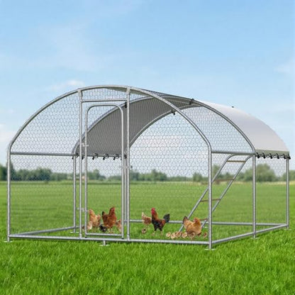 Large Metal Chicken Coop with Roosting Perch, Waterproof and UV-Resistant Cover,Outdoor Walk-in Cage Hen House for Yard Farm Rabbit Duck Chicken Run Dome Roof (10’ W x 13.2’ L x 6.4’ H) - size: 157.5"L x 118.0"W x 78.0"H