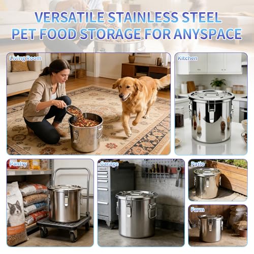 40 lb Stainless Steel Dog Food Storage Container, Airtight Metal Pet Food Storage Bin with Lid and Scoop, Large Dog Food Container for Dry Food, Keep Fresh, Easy to Clean