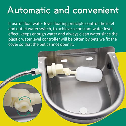 Automatic Livestock Waterer Bowl Kit 3/4" GHT Hose & 2 Drain Plugs | 304 Stainless Steel | Float Valve Auto Refill Water Dispenser |for Large Dogs,Horse,Chicken, Goat, Pig | 2.5L Capacity