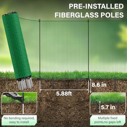 Temporary Fence with Posts, 3‘x100‘ Animal Barrier Dog Portable Fencing with Fiberglass Stake Windbreak Rope, Safety Snow Plastic Netting Roll for Garden Backyard Outdoor for Chickens or Other Animals - size: 3x100FT