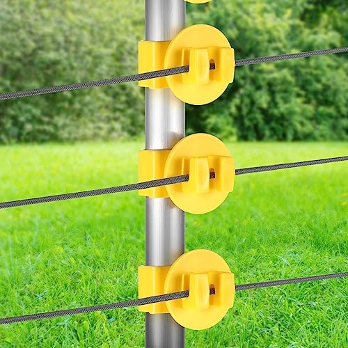 Geiserailie 150 Pcs T Post Insulators Shorter Wire Standard Snug Fitting T Post Clips Holding Insulators for Agricultural and Ranchers, Yellow
