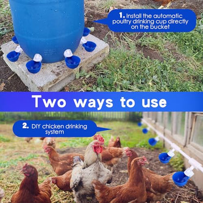 49 Pcs Automatic Chicken Waterer System Includes Chicken Water Cups 1/2" PVC Tee Fittings, PVC Pipes with Float Valve Controlled Fitting Poultry Waterer Chicken Water Feeder