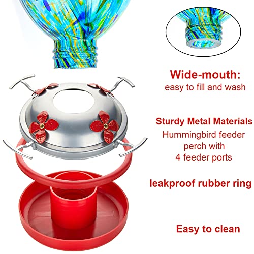 REZIPO Hummingbird Feeder with Perch - Hand Blown Glass - Light Green - 38 Fluid Ounces Hummingbird Nectar Capacity Include Hanging Wires and Moat Hook - color: Light Green