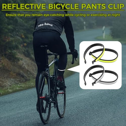 4pcs High Visibility Pant Cuff Clips for Cycling, Reflective Elastic Ankle Bands to Secure & Protect Trousers from Bike Chain, Bicycle Safety Gear for Night Riding, Running, Outdoor