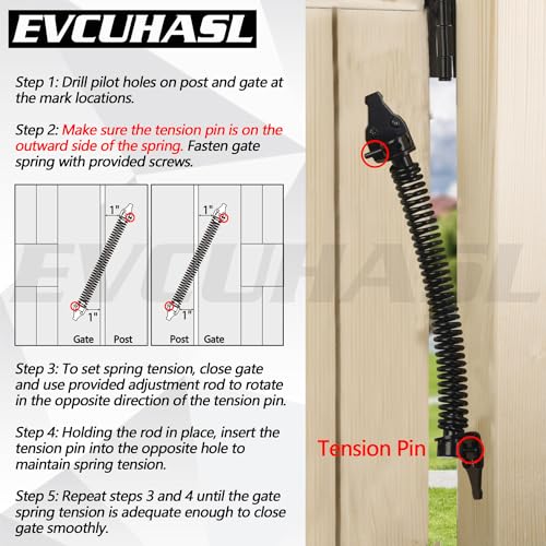 14" Gate Spring Self Closing Heavy Duty Door Springs to Close Door, Automatic Gate Closer with Adjustable Tools for Metal Gates, Wooden Fences and Vinyl Fence Gates(Black, 1 Pack) - size: 14 Inch