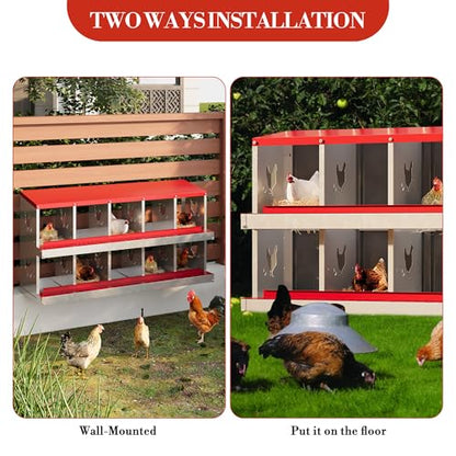 Chicken Nesting Box,10 Holes Galvanized Steel Metal Chicken Laying Box with Automatic Roll-Away Egg Collection System & Removable Tray,Wall Mount Nesting Boxes - color: Red, size: 10 Holes