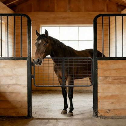 Horse Stall Gate 24 Inch Tall 48 Inch Wide Compatible with Livestock Enclosures Steel Powder Coated Gray