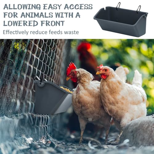 Wenqik 4 Pack Chicken Feeder Waterer Hanging Goat Feeders, 5 Quart Fence Mount Poultry Feed Troughs with Metal Clips and Screws, Livestock Feed Buckets for Sheep Duck Coop, Farm, Geese (Dark Gray) - color: Dark Gray
