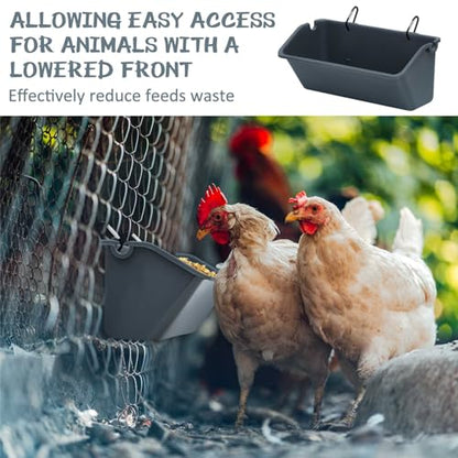 Wenqik 4 Pack Chicken Feeder Waterer Hanging Goat Feeders, 5 Quart Fence Mount Poultry Feed Troughs with Metal Clips and Screws, Livestock Feed Buckets for Sheep Duck Coop, Farm, Geese (Dark Gray) - color: Dark Gray