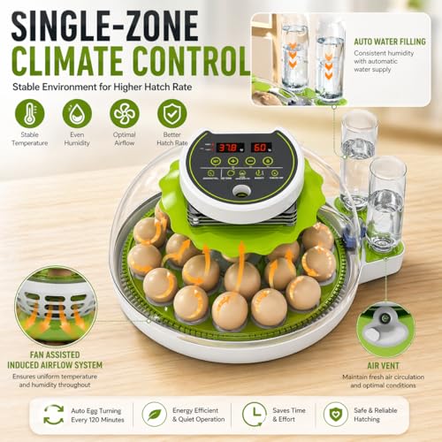 ME JO 18 Egg Incubator with Automatic Turner & Humidity Control, Built-in Candler, Egg Incubator for Chicken, Duck, Quail Eggs, Easy Hatch for Home, Farm, Classroom