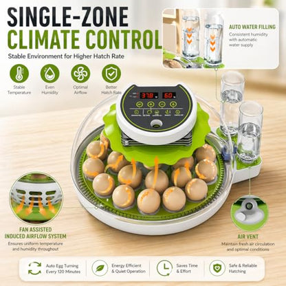 ME JO 18 Egg Incubator with Automatic Turner & Humidity Control, Built-in Candler, Egg Incubator for Chicken, Duck, Quail Eggs, Easy Hatch for Home, Farm, Classroom
