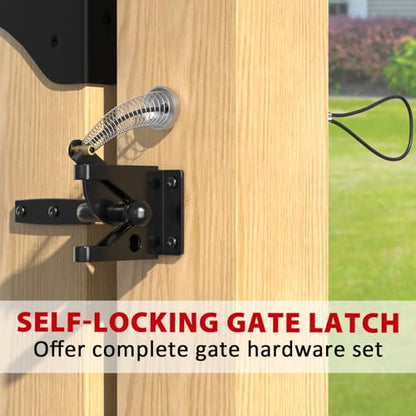 Mofeez Anti Sag Gate Kit Fence Gate Hardware - Heavy Duty 90 Degree Right Angle Hinges with Self-Locking Gate Latch & Corner Brace - for Wood Gates, Garden Fence (1 Set) - size: 1 Set