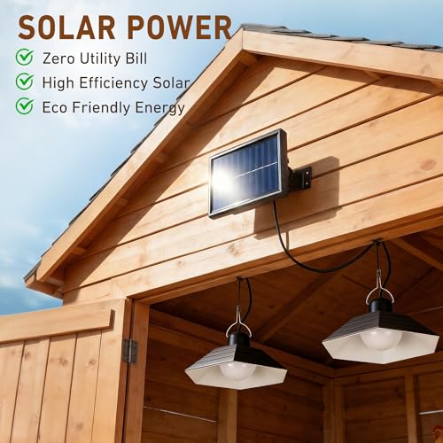 Solar Chicken Coop Light with Timer, 2 Lights Warm White Shed Light with Remote & Dusk to Dawn Sensor, Waterproof Hanging Pendant Lamp for Outdoor Indoor Barn, Gazebo, Poultry, Greenhouse