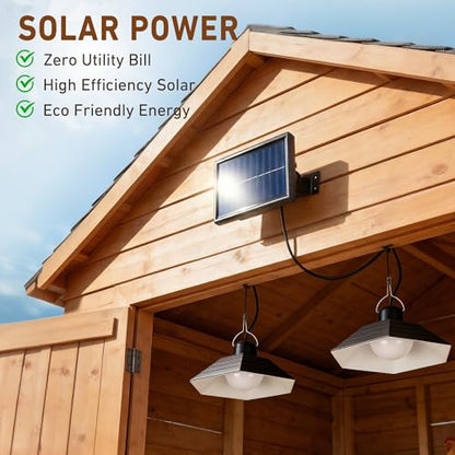 Solar Chicken Coop Light with Timer, 2 Lights Warm White Shed Light with Remote & Dusk to Dawn Sensor, Waterproof Hanging Pendant Lamp for Outdoor Indoor Barn, Gazebo, Poultry, Greenhouse