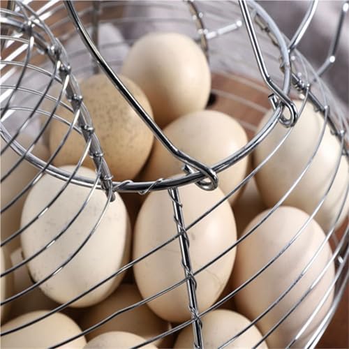Egg Basket Holder Countertop Metal Wire Egg Basket With Handle, Chicken Shaped Collection Storage Portable Collecting Portable