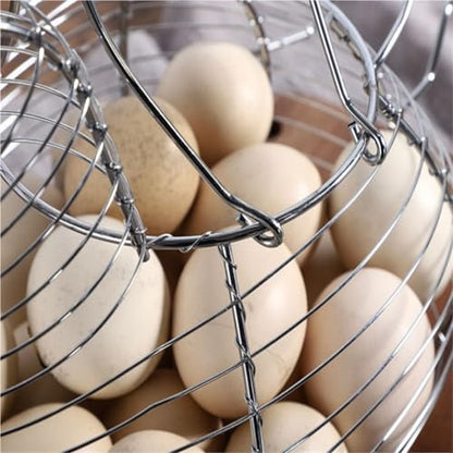 Egg Basket Holder Countertop Metal Wire Egg Basket With Handle, Chicken Shaped Collection Storage Portable Collecting Portable