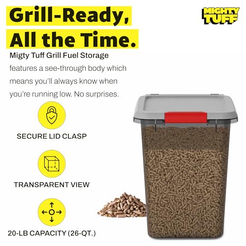 Mighty Tuff 20 lb Pellet Storage Container, Airtight Storage Bin with Locking Latch, Durable Plastic Container with Lid for Dry Pellet Storage, Kitchen Pantry Organization