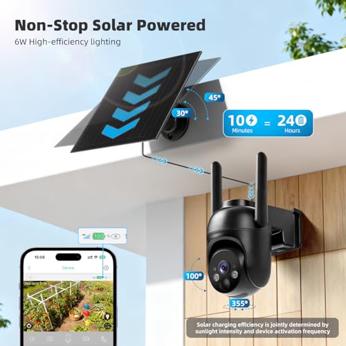 4G LTE Cellular Security Cameras Solar Powered No WiFi Security Camera Outdoor Wireless Built-in SIM Card 2K Color Night Vision 360° View Motion Detection 2-Way Audio 2 Packs - color: Black 2 pack
