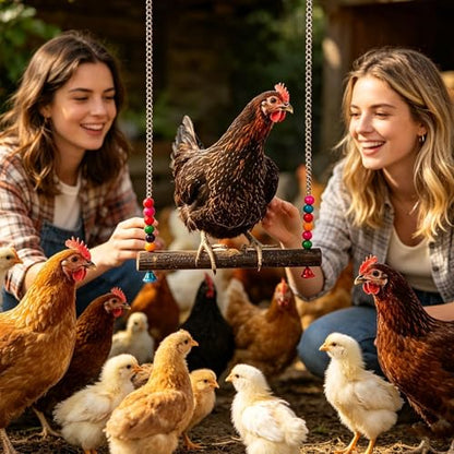 Poultry Toy Set – Wooden Chicken Swing, Climbing Bridge Ladder, Bell Hanging Toy | Interactive Exercise Equipment, Enrichment Activity Gear for Coop Cage Bird Use - size: A
