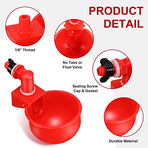Patelai Chicken Water Cups, Chicken Waterer Cups Summer Water Feeder Cup 3/8 Inch Thread Automatic Filling Waterer Poultry Drinking Bowl for Duck Turkey Bunny(Red,6 Pieces) - color: Red