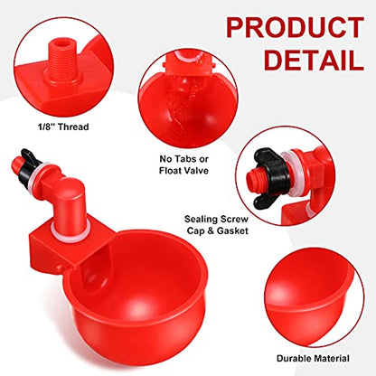 Patelai Chicken Water Cups, Chicken Waterer Cups Summer Water Feeder Cup 3/8 Inch Thread Automatic Filling Waterer Poultry Drinking Bowl for Duck Turkey Bunny(Red,6 Pieces) - color: Red