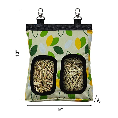 Guinea Pig Hay Feeder, Hanging Rabbit Hay Feeder Bag for Guinea Pigs Bunnies Chinchillas. M, Green Leaves, 2 Count - color: GreenleavesX2