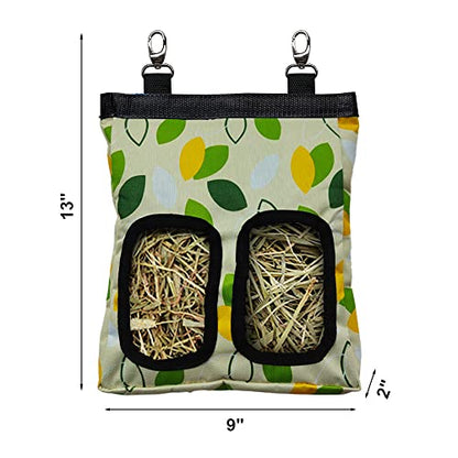 Guinea Pig Hay Feeder, Hanging Rabbit Hay Feeder Bag for Guinea Pigs Bunnies Chinchillas. M, Green Leaves, 2 Count - color: GreenleavesX2