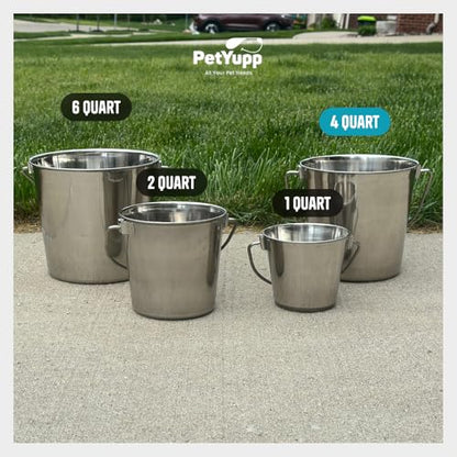 1 Gallon Heavy Duty Stainless Steel Bucket - Rust-Resistant Metal Bucket for Feeding & Watering Pets, Livestock & Cleaning - Perfect for Crates, Kennels, Cages & Hang on Fences - 4 Quart - size: 4 Quarts