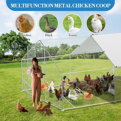 Large Metal Chicken Coop, Walk-in Poultry Cage, Chicken Run Pen House with Reinforcement & Waterproof & Anti-Ultraviolet Cover Chicken Coop Run with Double Lockable Doors for Outdoor 9.8 x13.1X 6.6ft