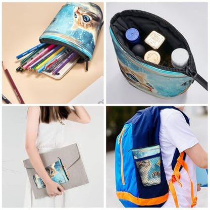 Cat and Fish Kids Standing Pencil Case Girls Boys Telescopic Stationary Pouch with Zipper Large Capacity Stand up Pen Bag Portable Makeup Holder for Children School Students Office Supplies - color: Cat and Fish