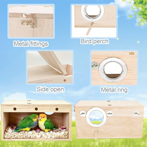 Tfwadmx Parakeet Nesting Box, Transparent Bird Nest Breeding Box, Wood Parrot Nest Box with Perch Bird Cage House for Cockatiel Lovebirds Budagie Canary Finch(L) - color: L