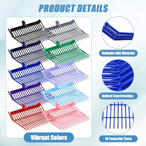 Lasnten 10 Pcs Manure Fork Head 18 Tines Pitch Fork Head with Screws and Nuts Durable Stable ABS Plastic Replacement Pitch for Gardening Horse Stall Picking up Manure Grass Hay