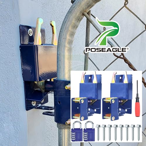 2 Pack Blue S16100100 Two Way Lockable Gate Latch with Hardware Kit, 4-Digit Combination Lock and Philips Screwdriver for Metal Gates with 1-5/8" to 2" Diameter Round Tubes - color: A04 2xLockable Gate Latch for 1-5/8" to 2" Tubes