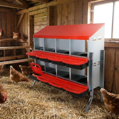 GarveeHome 2-Tier Chicken Nesting Box, 8 Compartment Metal Chicken Laying Boxes with Waterproof Roof ＆ Removable Trays for Hens, Poultry，Easy Egg Collection - color: Red, size: 8 holes with legs