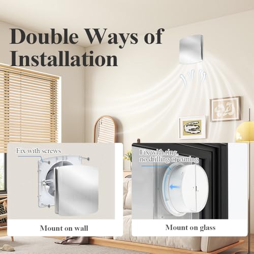 WiseWater Bathroom Exhaust Fan, 110V ac 140CFM 6” Duct 7.6" Panel Extractor Fan, Ceiling&Wall Mounted Ventilation Fan for Bathroom, Laundry Room, Office - size: 6"
