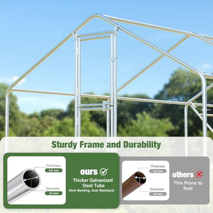 Sannwsg Large Metal Chicken Coop with Run, Walk in Chicken Pen with Waterproof Cover, Secure Lock, Heavy Duty Poultry Cage with Feeding Door for Outdoor Farm Use（26x10 FT - size: 26x10ft