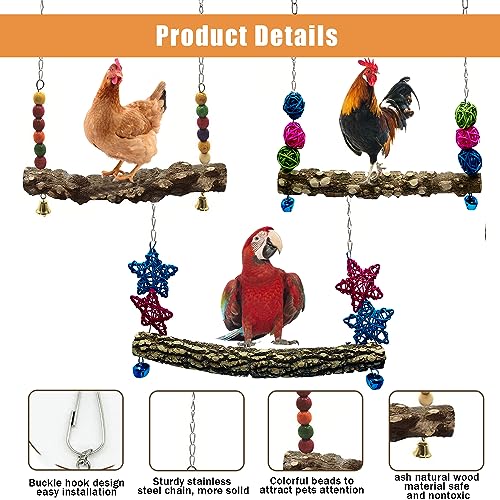 Chicken Bird Swing,Chicken Perch,Natural Wooden Swing Toys,Wood Stand for Chick,Safe and Relief of Stress,Chicken Coop Accessories,Coop Swing for Chicken Bird,Parrot,Hens (3PCS) - color: 3pcs