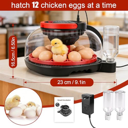 Chicken Incubators for Hatching Eggs, 12 Eggs WiFi Smart Incubator with 1080P Camera | App Control | Temperature & Humidity Control | Automatic Egg Turner | Egg Candler for Chicken, Duck, Quail