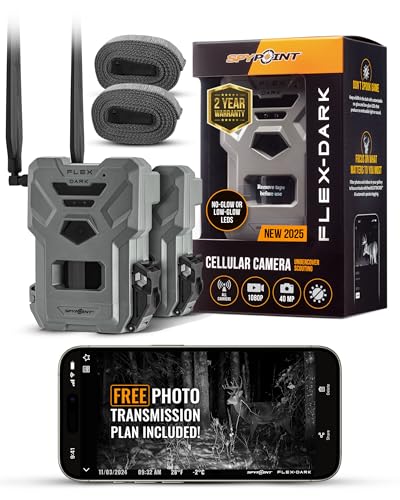 SPYPOINT Flex-Dark Twin Pack Cellular Trail Camera, 40MP Photos, 1080p Video + Sound, No-Glow Game Camera, Hunting Night Vision, Motion Activated,100ft Detection, No WiFi Needed Trail Cam - color: Camera only, size: Pack of 2