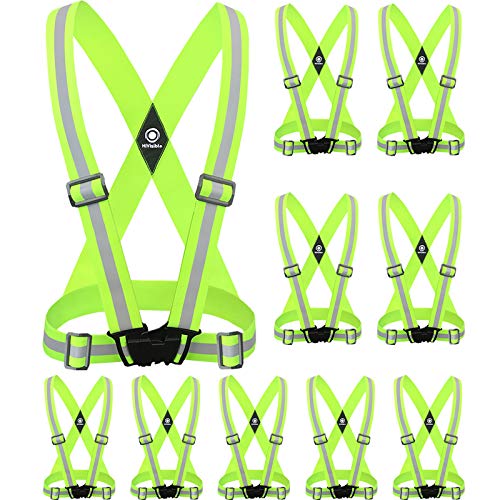 Safety Straps Reflective Vest for Running Hi Vis Suspenders Reflective for Men Women Fully Adjustable - color: 10 X Green
